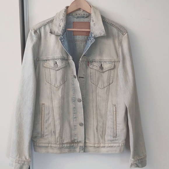 Vintage Levi's 100% Cotton Rigid Denim Longline Trucker Jacket Large GUC - Picture 1 of 12